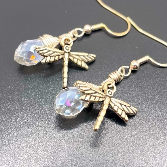 Artisan Jewelry - Handmade Silver Sparkling
Crystal Dragonfly
Earrings Boho Cottagecore